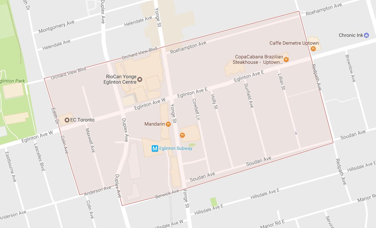 Карта на Yonge и Eglinton соседство Торонто