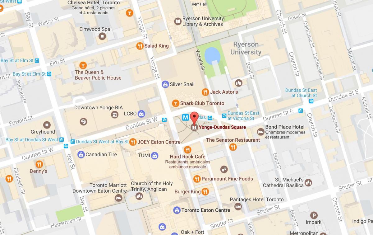 Карта на Yonge-Dundas Плоштадот Торонто