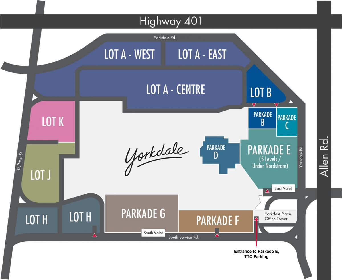 Карта на Yorkdale Трговски Центар, паркинг
