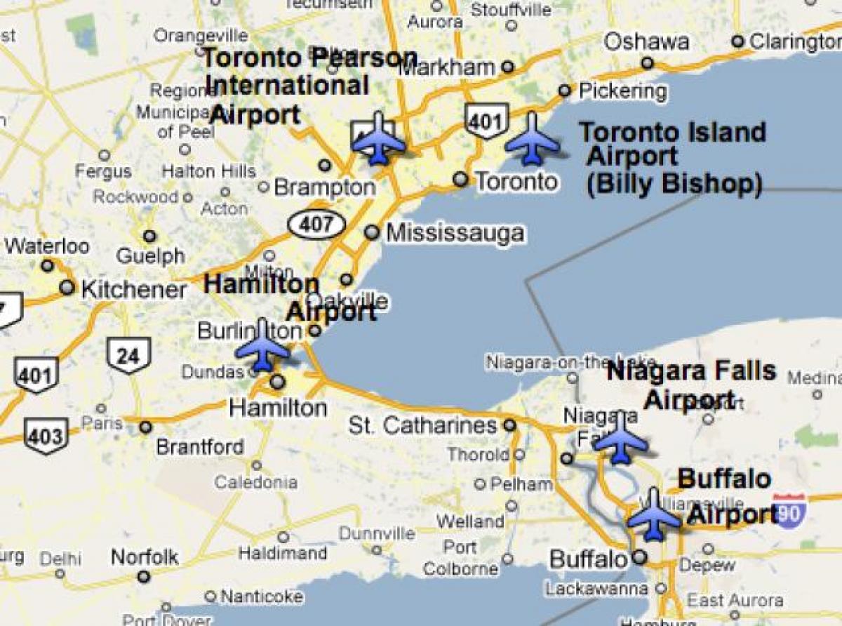 Карта на Аеродромите во близина на Торонто
