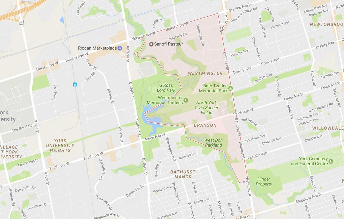 Карта на Вестминстер–Branson соседство Торонто