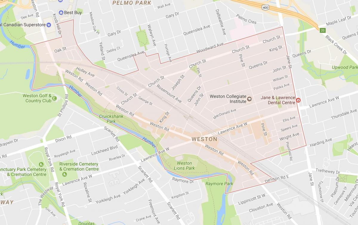 Карта на Вестон соседство Торонто