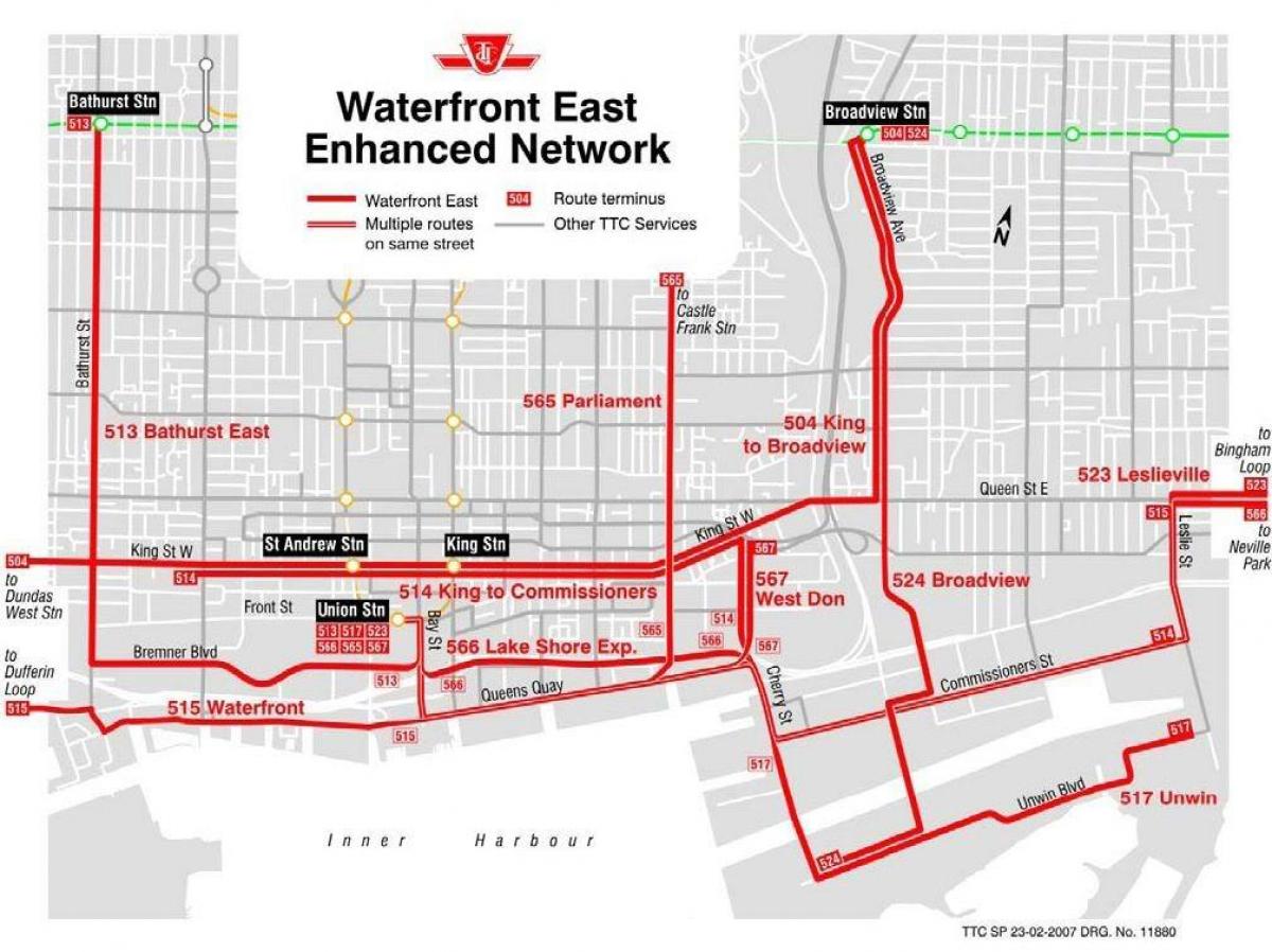 Карта на Водата Исток enhanced мрежа Торонто