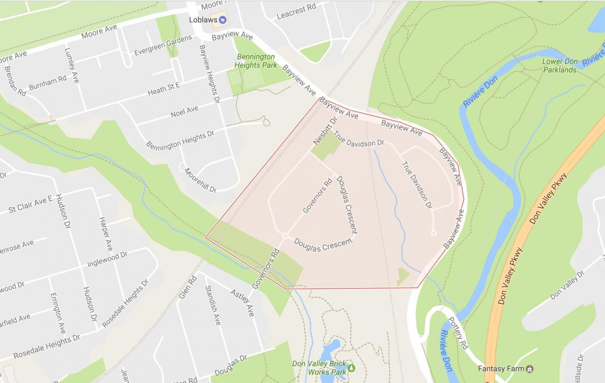 Карта на Гувернерот Мост соседство Торонто