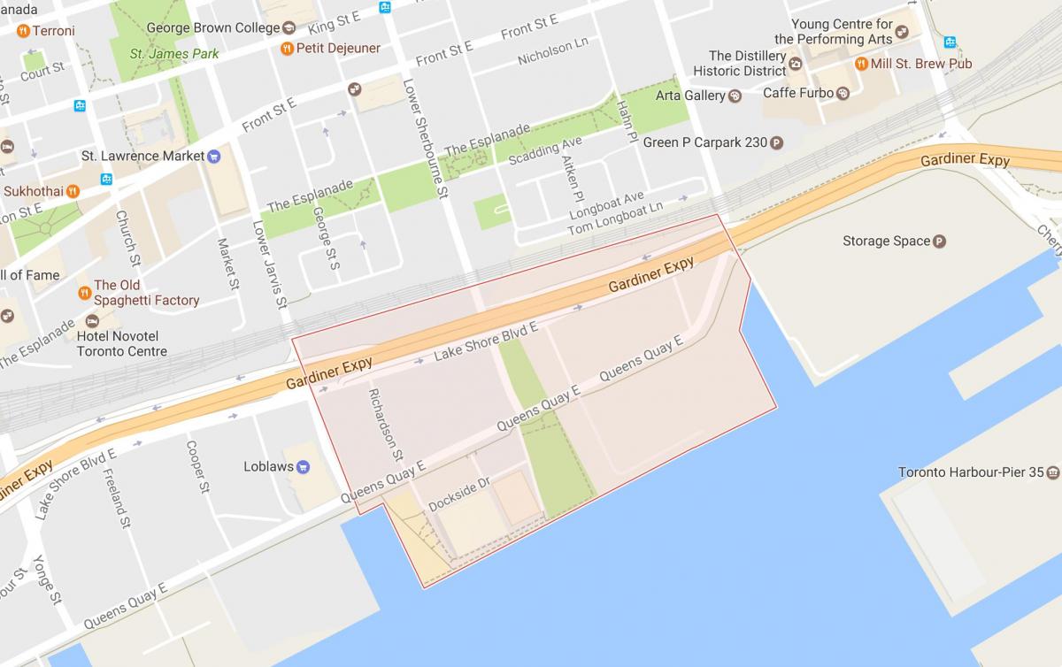 Карта на Источна Bayfront соседство Торонто