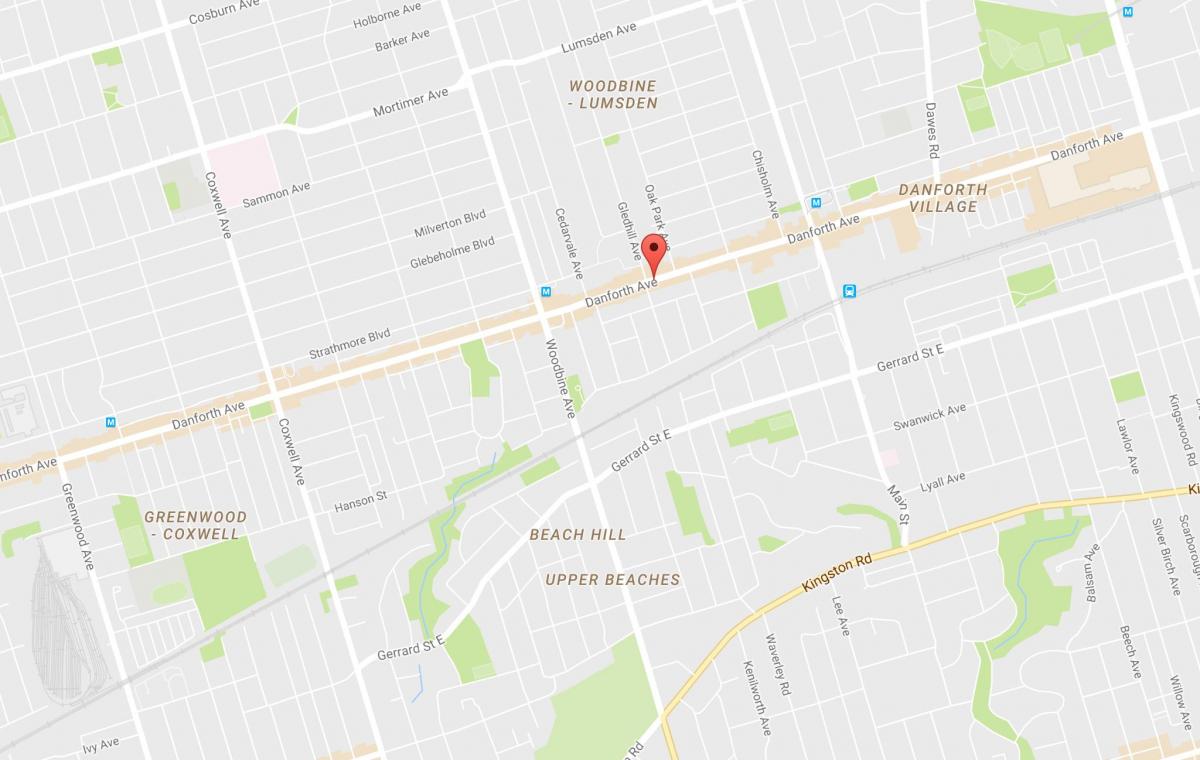Карта на Источна Danforth соседство Торонто