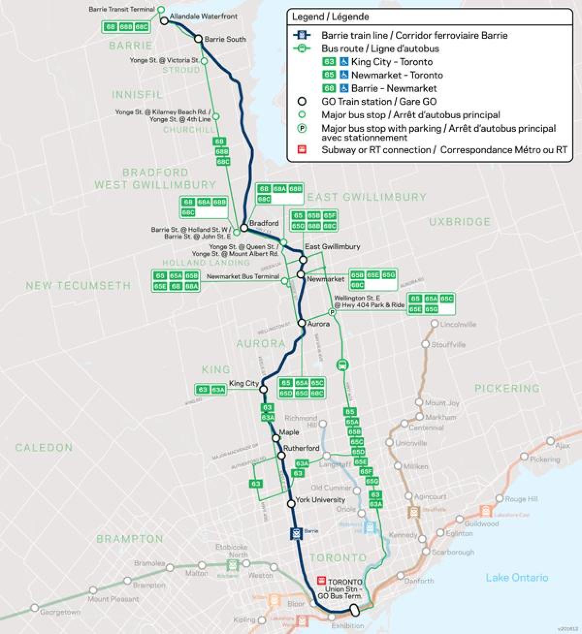 Карта на линија Barrie Оди Транзит
