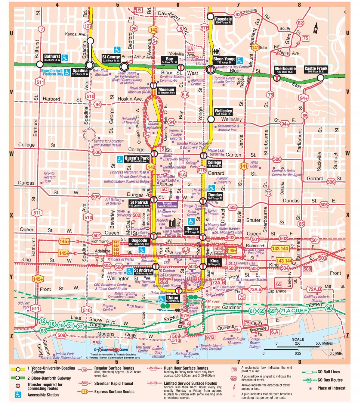 Карта на Метрото во центарот на градот Торонто