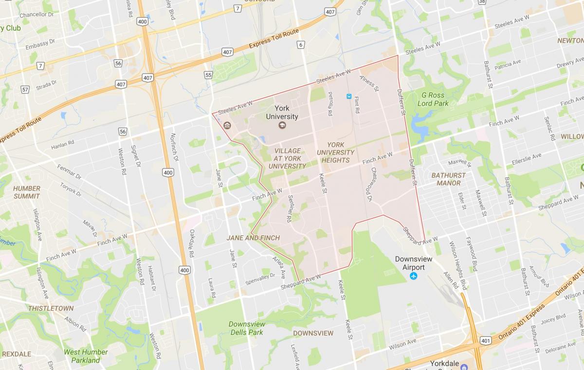 Карта на Јорк Универзитетот Височини соседство Торонто