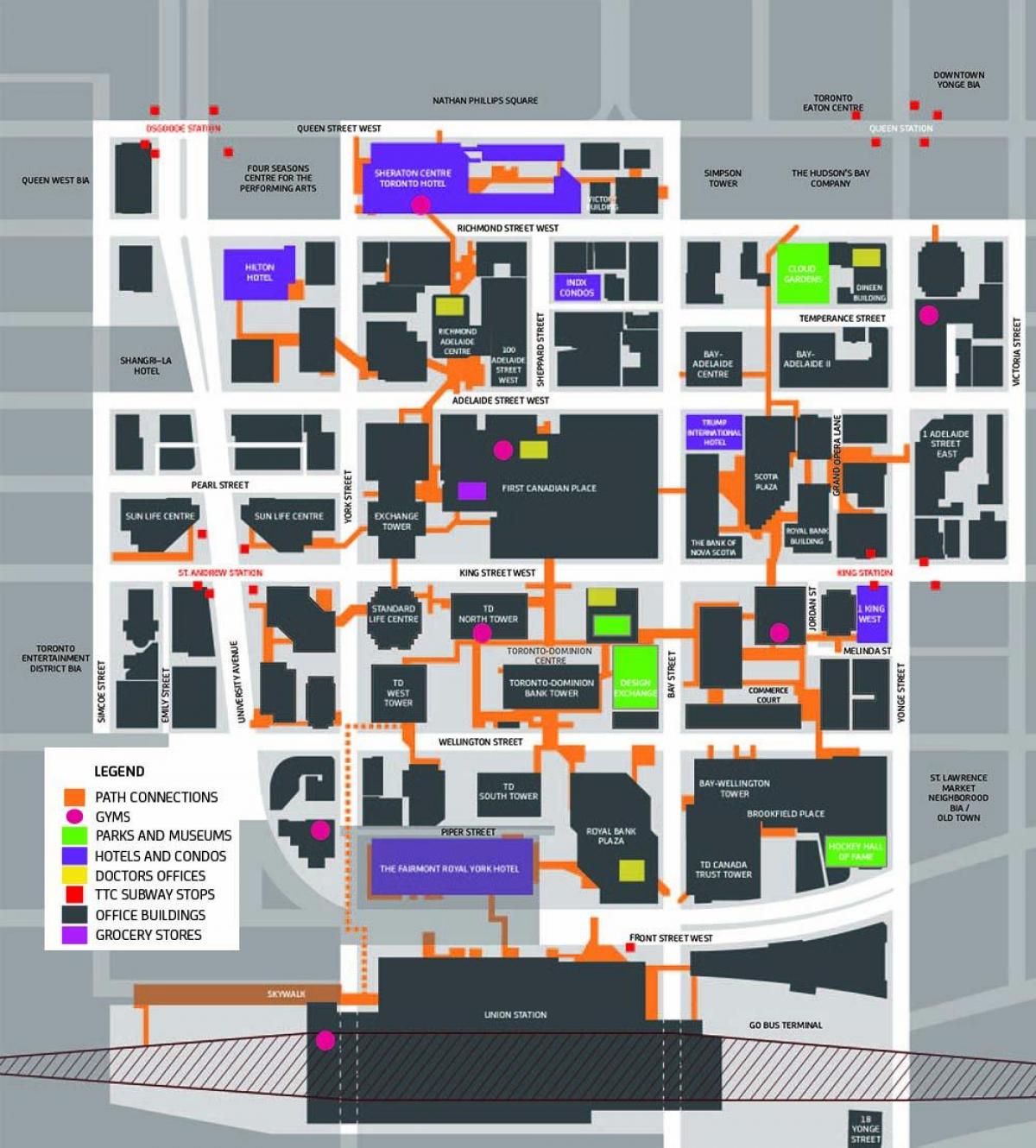 Мапа на Патот Торонто Центарот на Пешачки Walkway