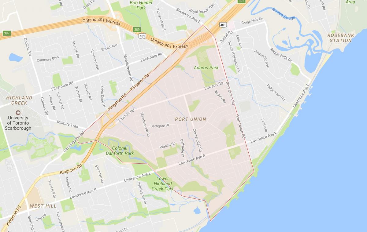 Карта на Пристаништето Унија соседство Торонто