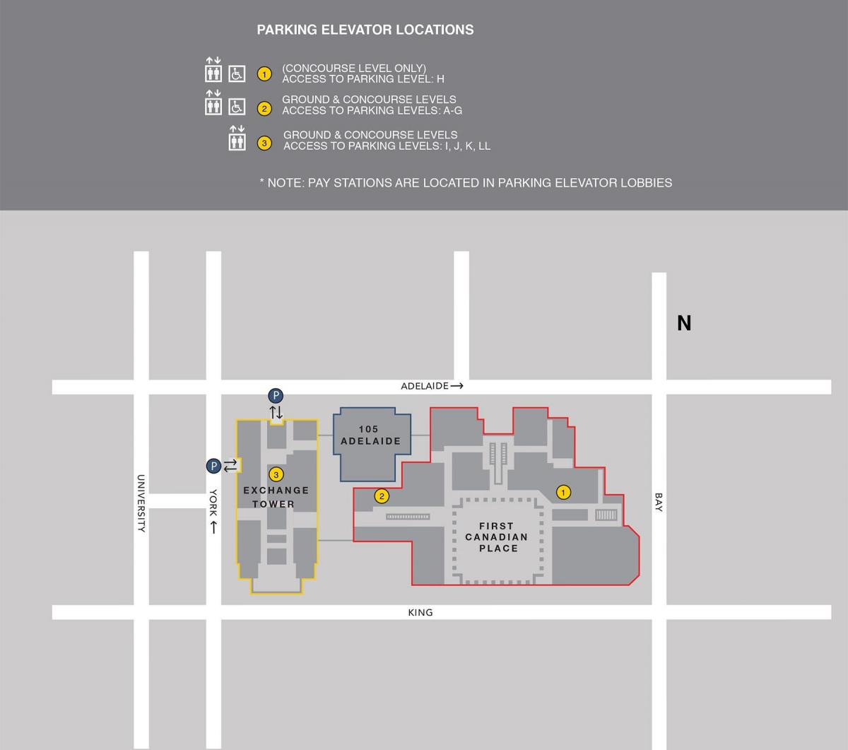 Карта на Првиот канадски место Торонто паркинг