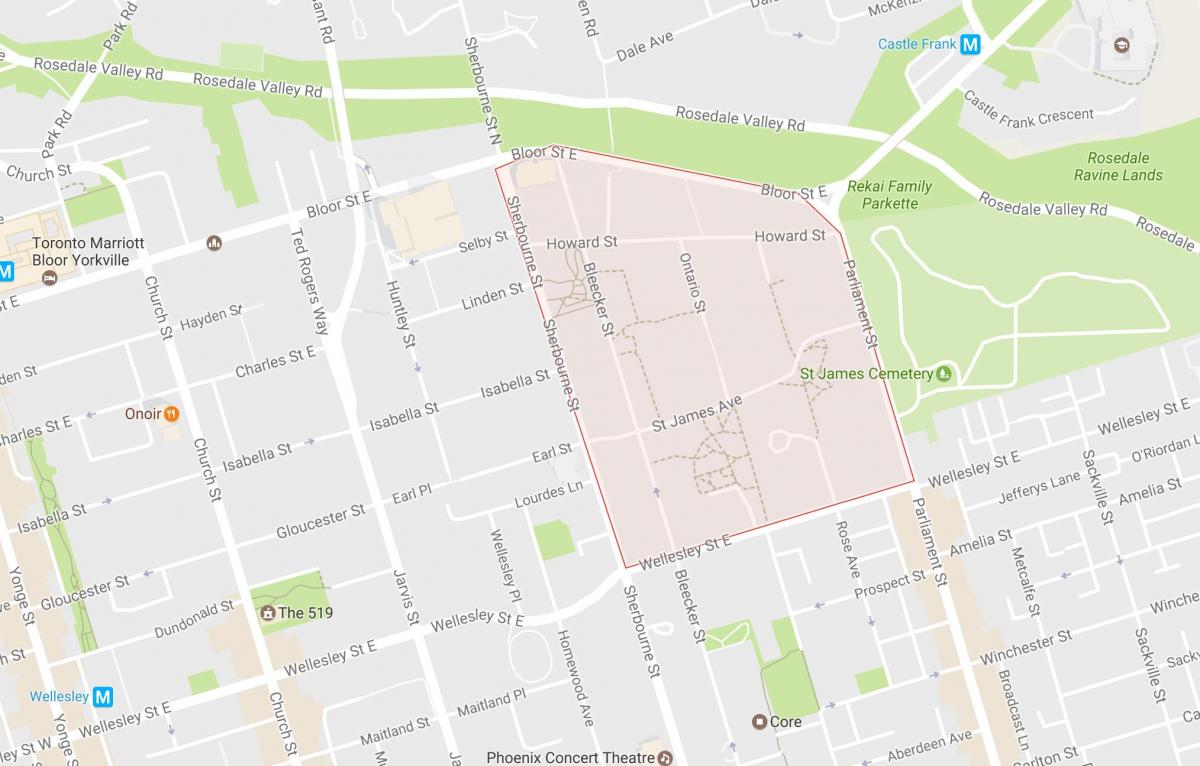 Карта на Св. Џејмс Градот соседство Торонто