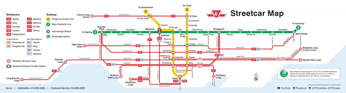 Карта на Торонто streetcar