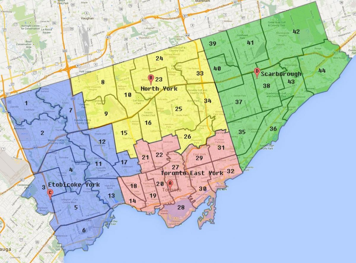 Мапа на Град Торонто Граница