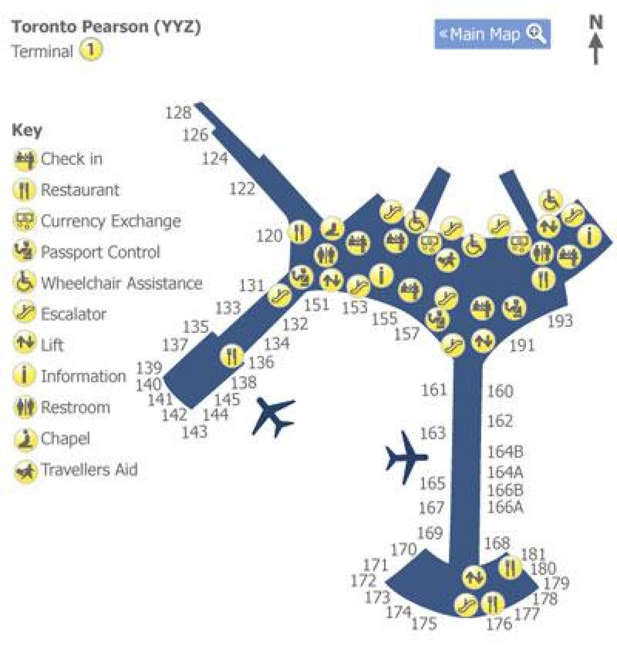 Карта на Торонто Пирсон аеродромот, терминал 1