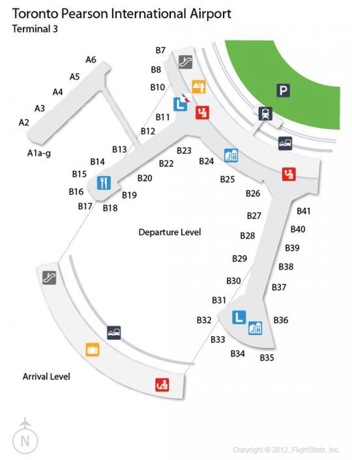Карта на Торонто Пирсон аеродромот на пристигнување ниво терминал 3