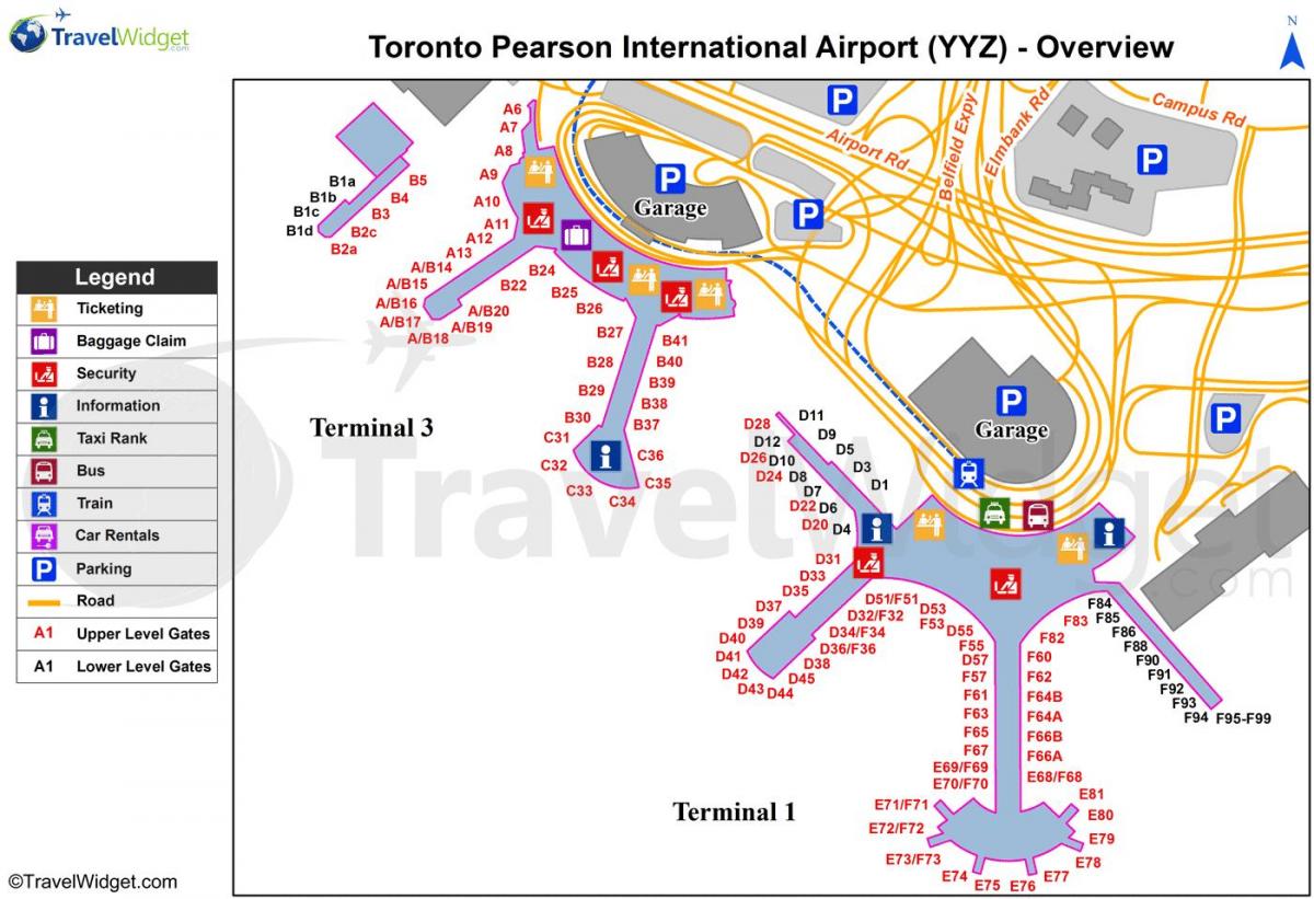 Карта на Торонто Пирсон меѓународниот аеродром