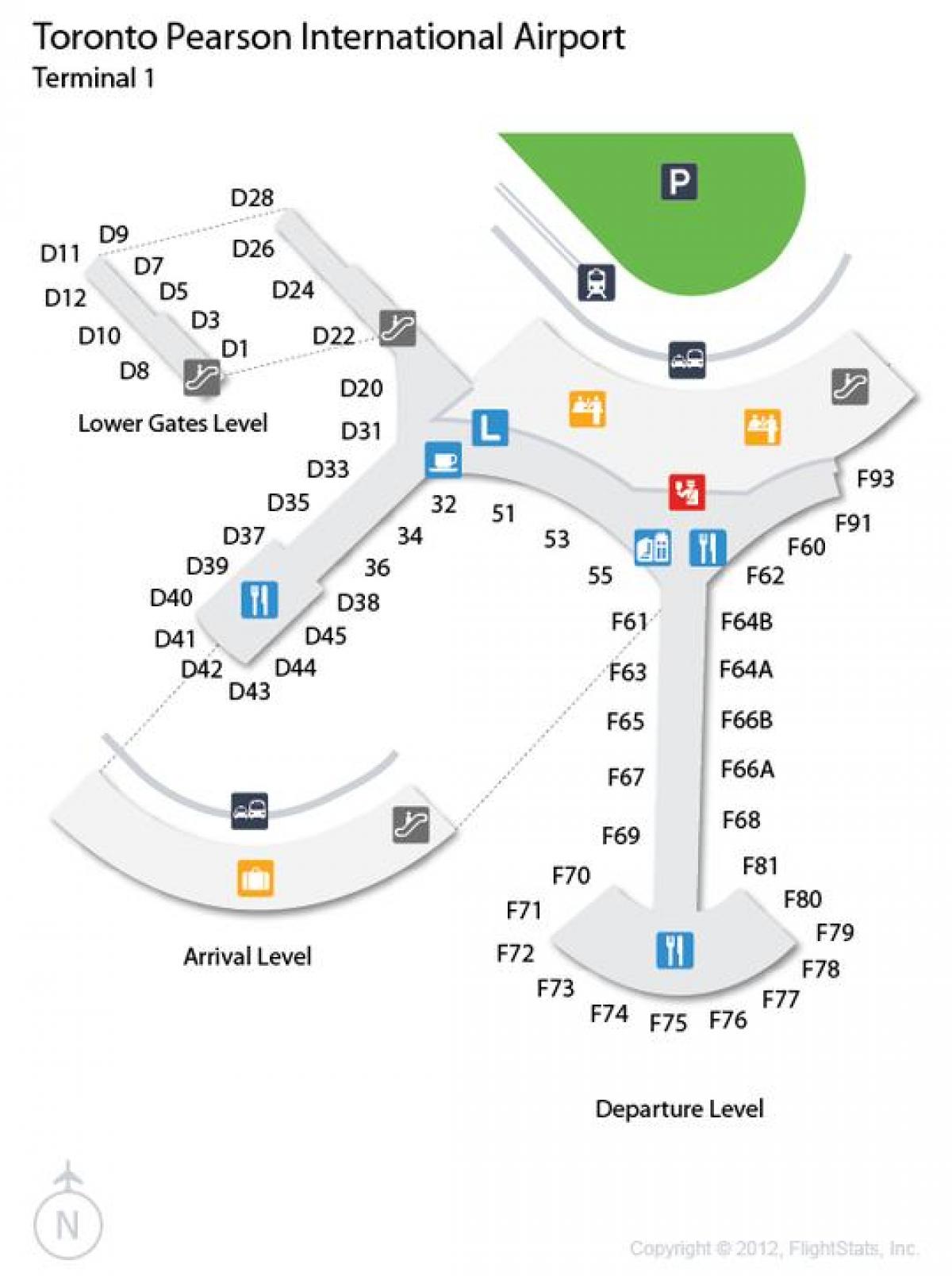 Карта на Торонто Пирсон меѓународниот аеродром терминал 1