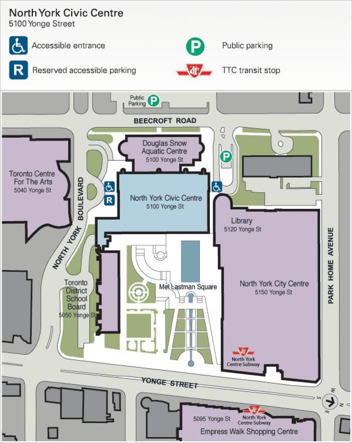 Карта на Торонто Центар за Уметности паркинг