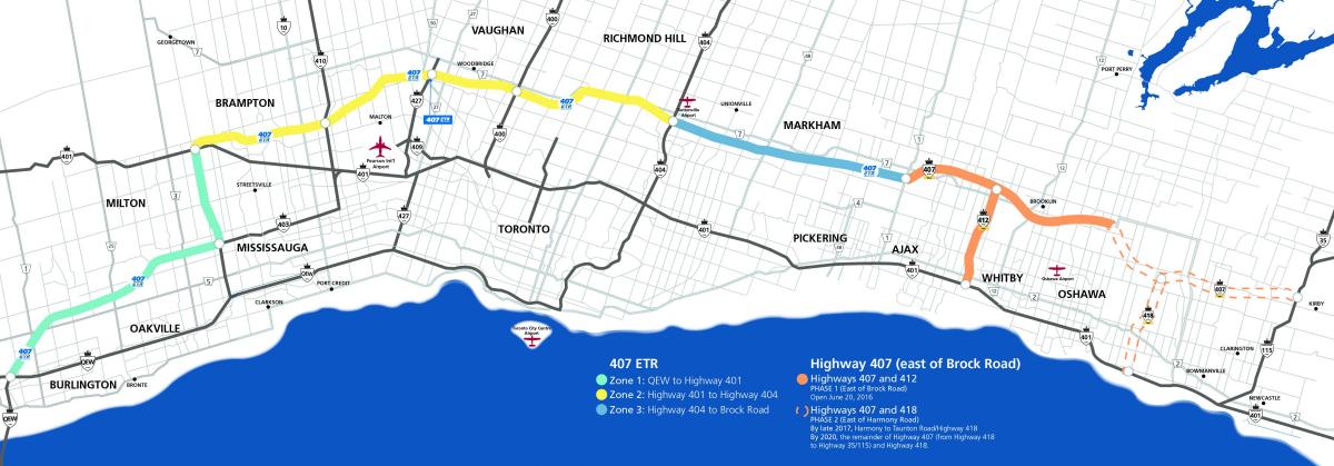 Карта на Торонто автопат 407
