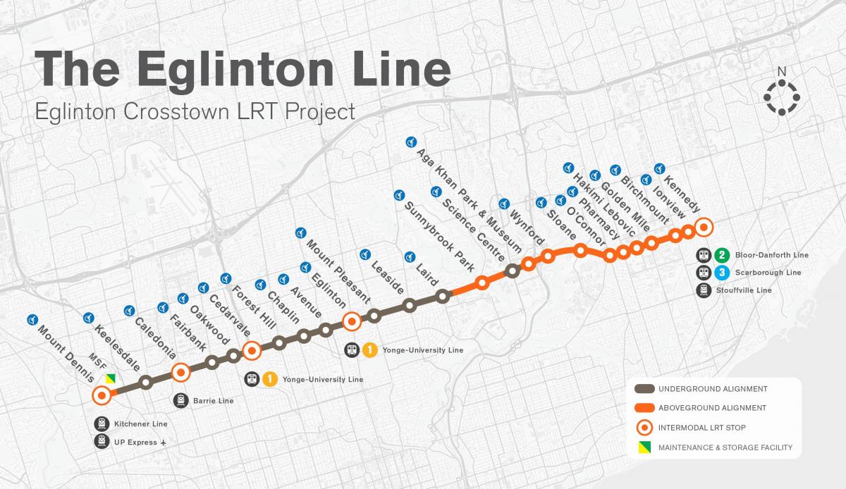 Карта на Торонто метрото Eglinton линија проектот