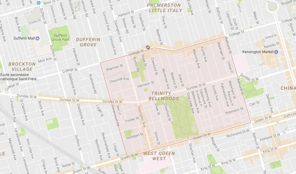 Карта на Троица–Bellwoods соседство Торонто