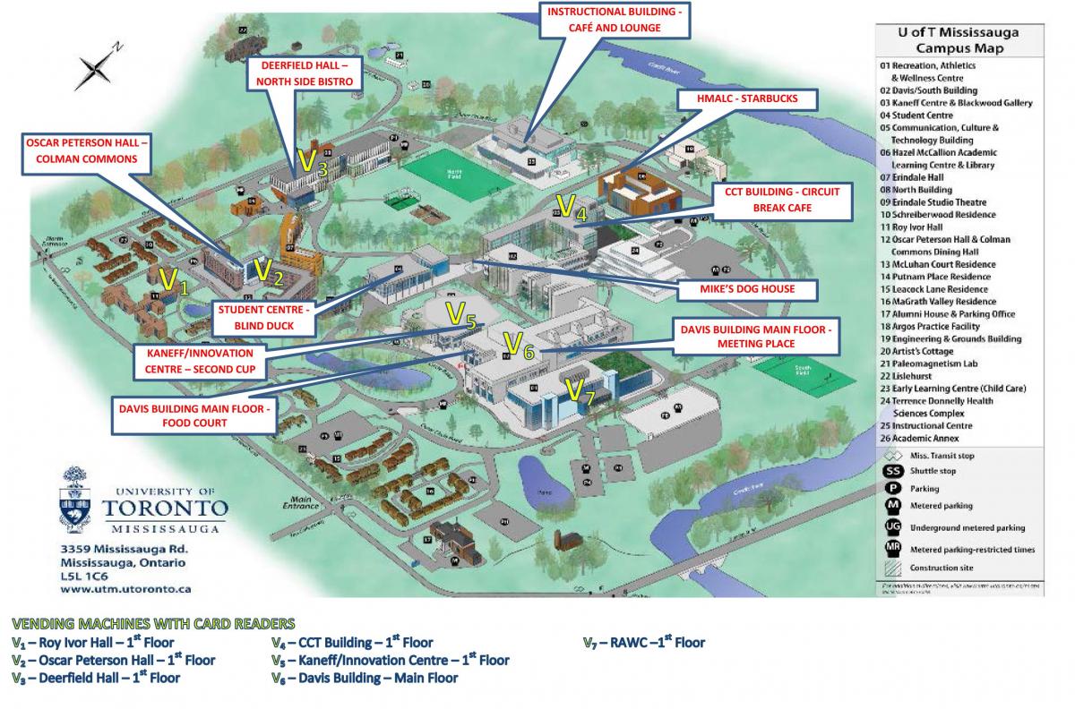 Карта на универзитетот на Торонто Mississauga кампусот на храна услуги