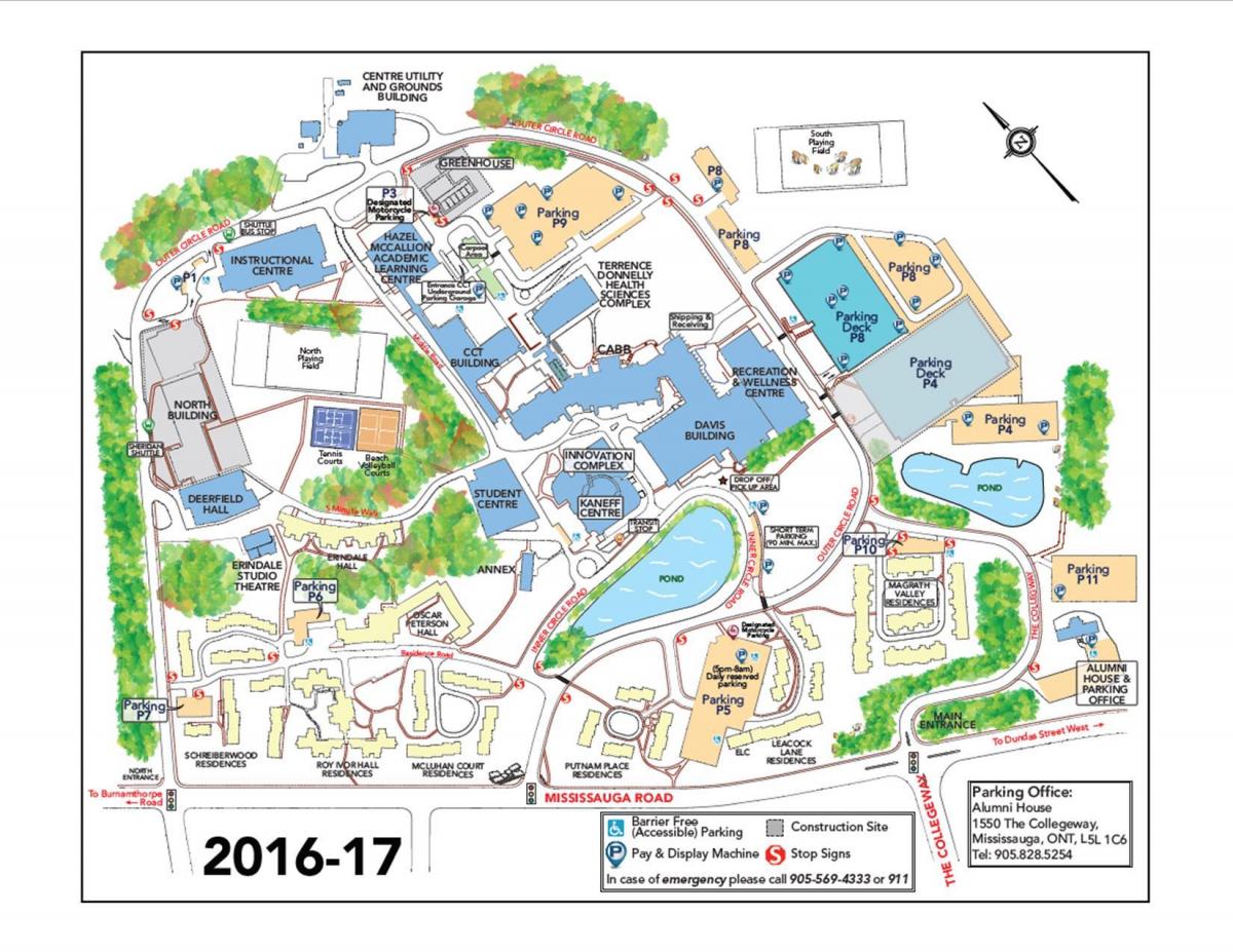 Карта на универзитетот на Торонто Mississauga паркинг