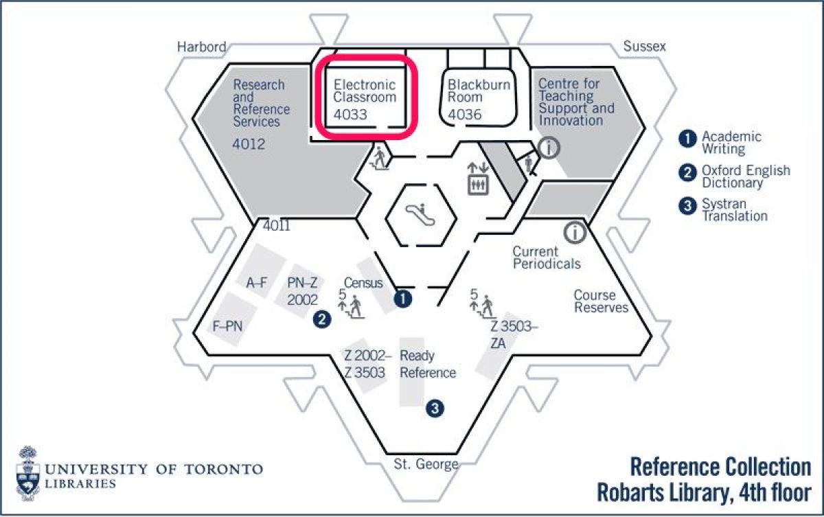 Карта на универзитетот на Торонто Robarts библиотека електронска училница