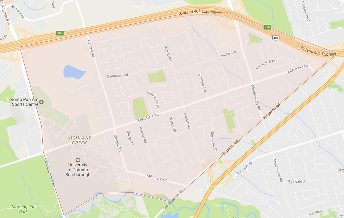 Карта на Хајленд Крик соседство Торонто