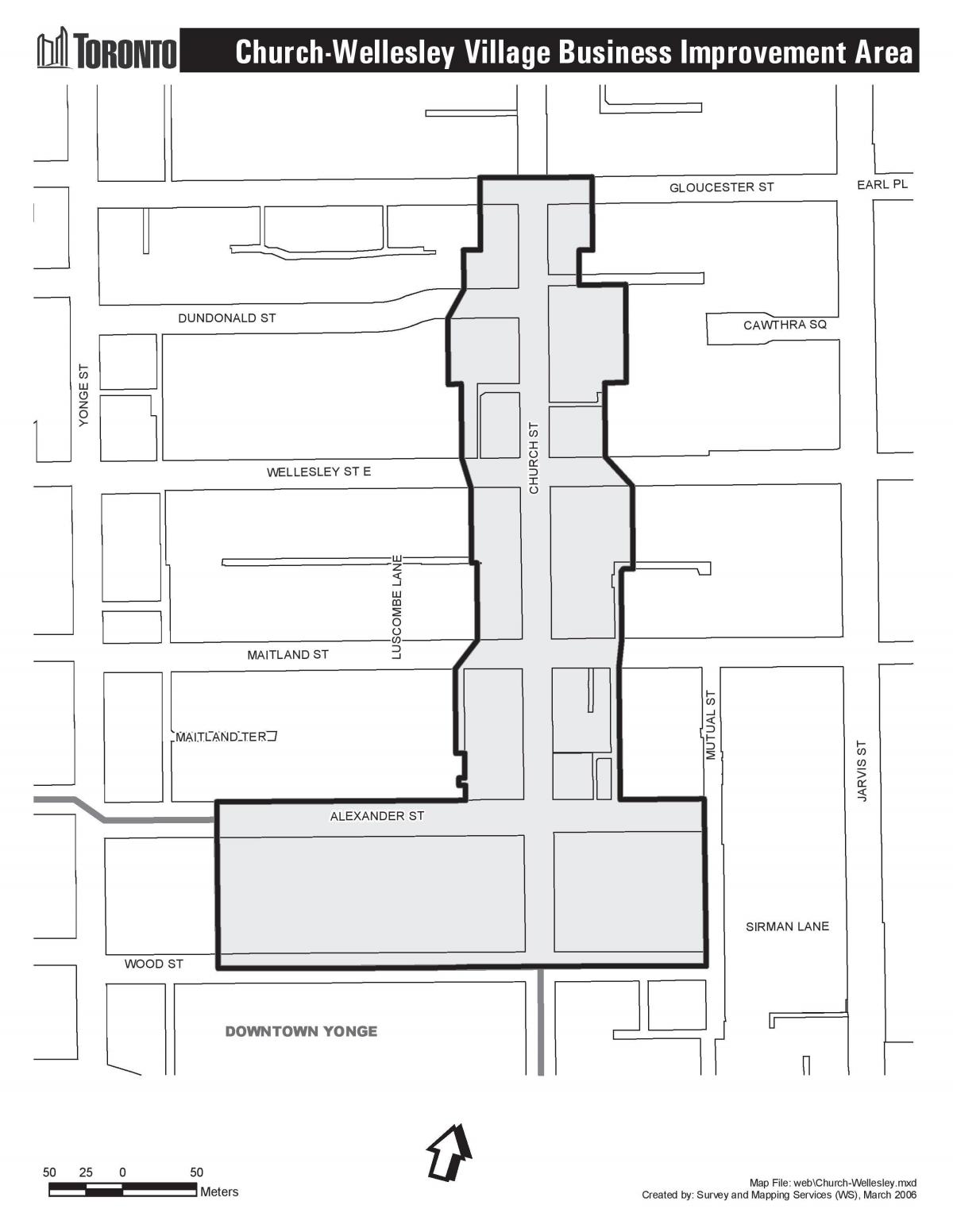 Карта на Црквата-Wellesley Село бизнис Подобрување Област Торонто