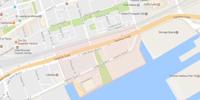 Карта на Источна Bayfront соседство Торонто