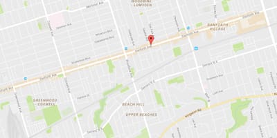 Карта на Источна Danforth соседство Торонто