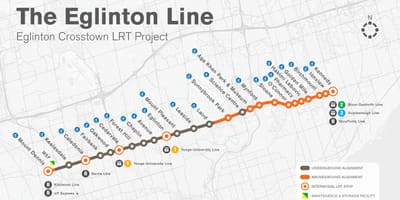 Карта на Торонто метрото Eglinton линија проектот