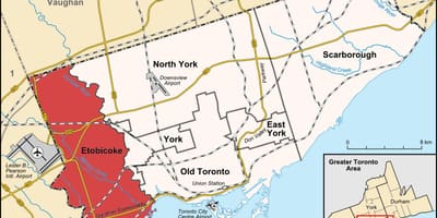 Карта на Etobicoke област Торонто