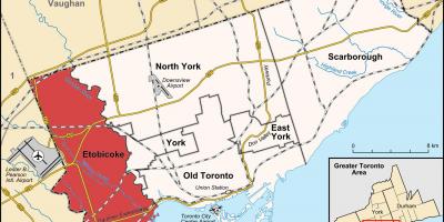 Карта на Etobicoke област Торонто