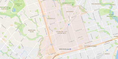 Карта на Islington-во Центарот на Градот Запад соседство Торонто