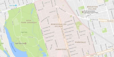 Карта на Roncesvalles соседство Торонто