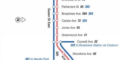 Карта на streetcar линија 502 Downtowner