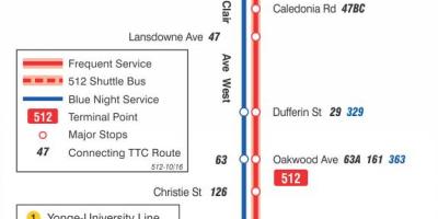 Карта на streetcar линија 512 Св. Клер