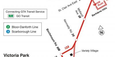 Карта на TTC 12 Кингстон Rd автобус пат Торонто