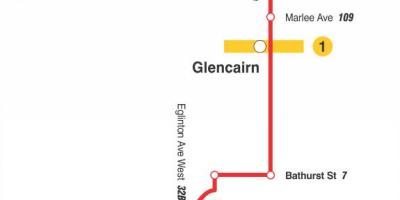 Карта на TTC 14 Glencairn автобус пат Торонто