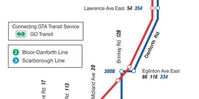 Карта на TTC 16 McCowan автобус пат Торонто
