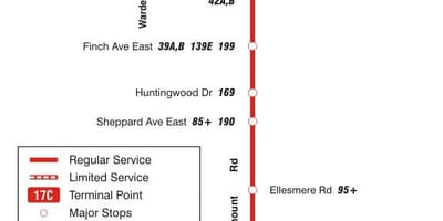 Карта на TTC 17 Birchmount автобус пат Торонто