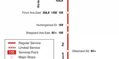 Карта на TTC 17 Birchmount автобус пат Торонто