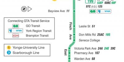 Карта на TTC 199 Финч Ракета автобус пат Торонто