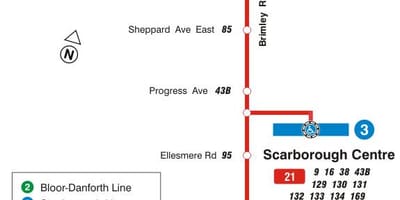 Карта на TTC 21 Brimley автобус пат Торонто