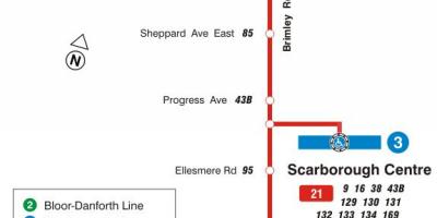 Карта на TTC 21 Brimley автобус пат Торонто
