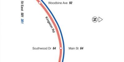 Карта на TTC 22 Coxwell автобус пат Торонто